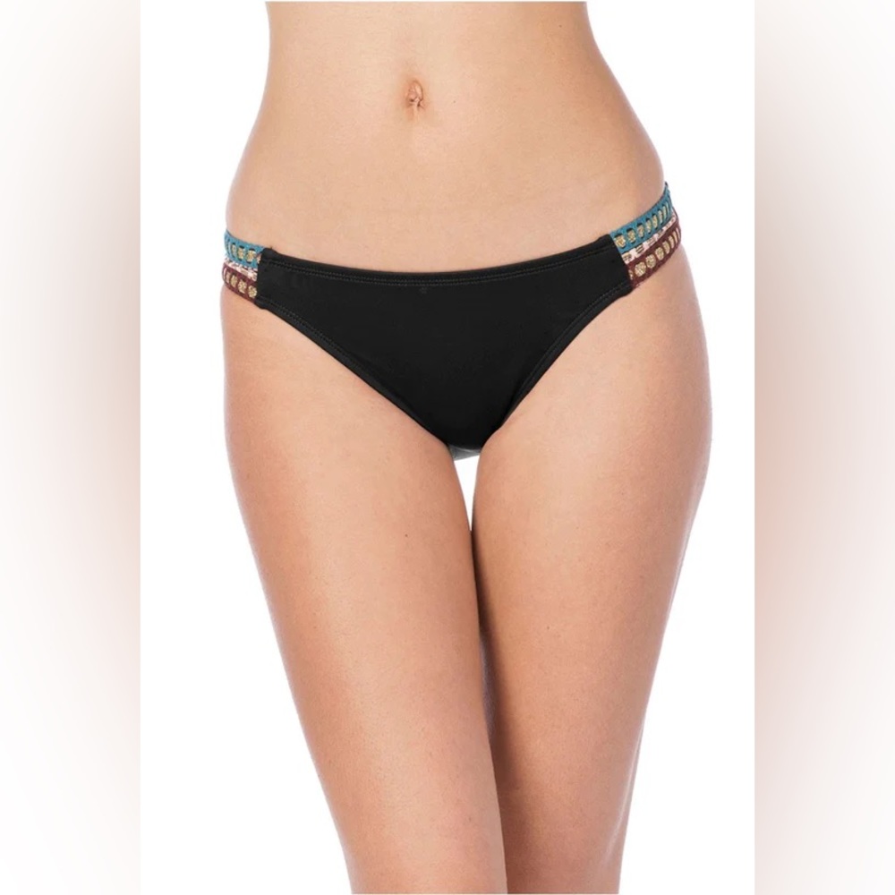 NWT La Blanca Running Stitch Hipster Bikini Bottom Black Gold Multi Size 16
